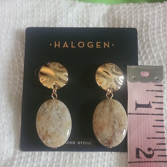 Gold Natural Tan Stone Earrings ~ NEW - Picture 2 of 3